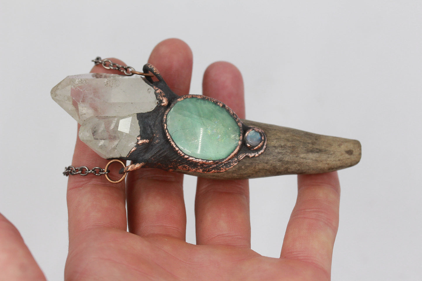 Deer Antler, Quartz & Fluorite Necklace