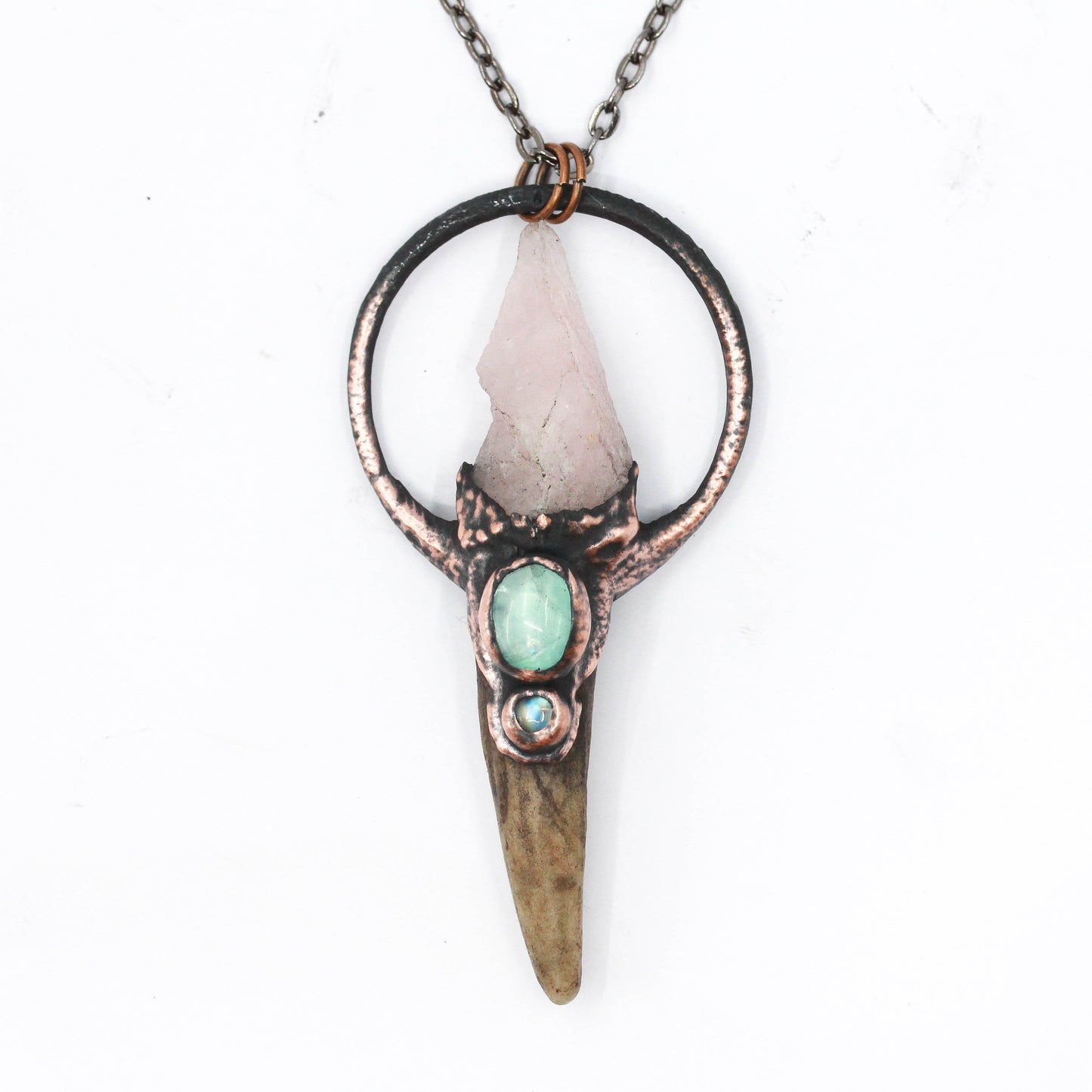 Deer Antler, Rose Quartz & Fluorite Necklace