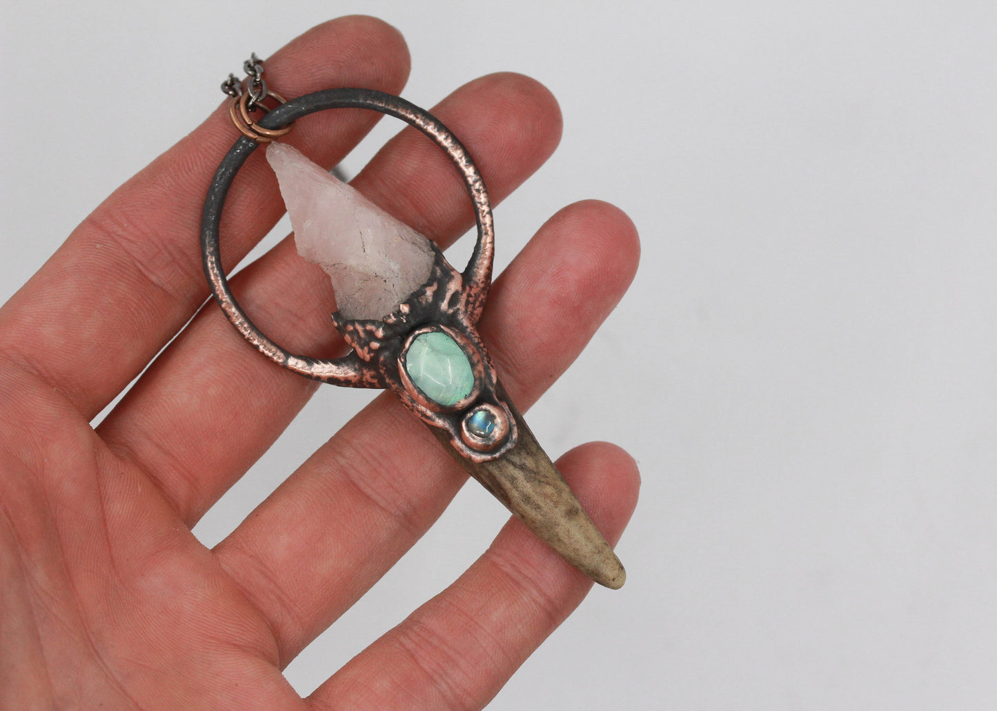 Deer Antler, Rose Quartz & Fluorite Necklace