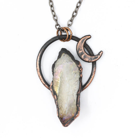 Small Aura Citrine Moon Necklace
