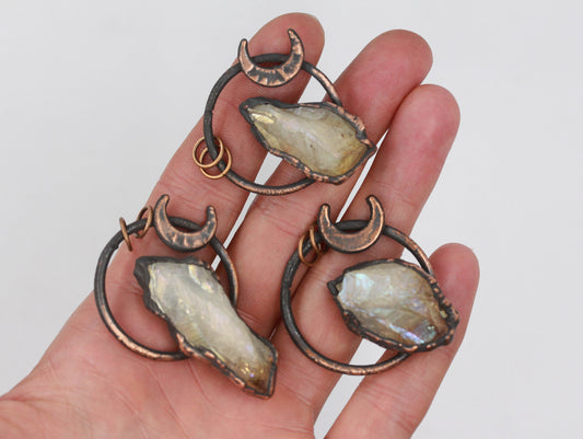Small Aura Citrine Moon Necklace