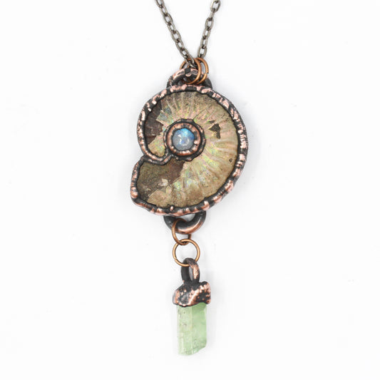 Opalised Ammonite, Moonstone & Calcite Necklace