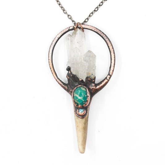 Deer Antler, Quartz & Amazonite Necklace