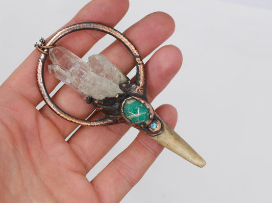Deer Antler, Quartz & Amazonite Necklace
