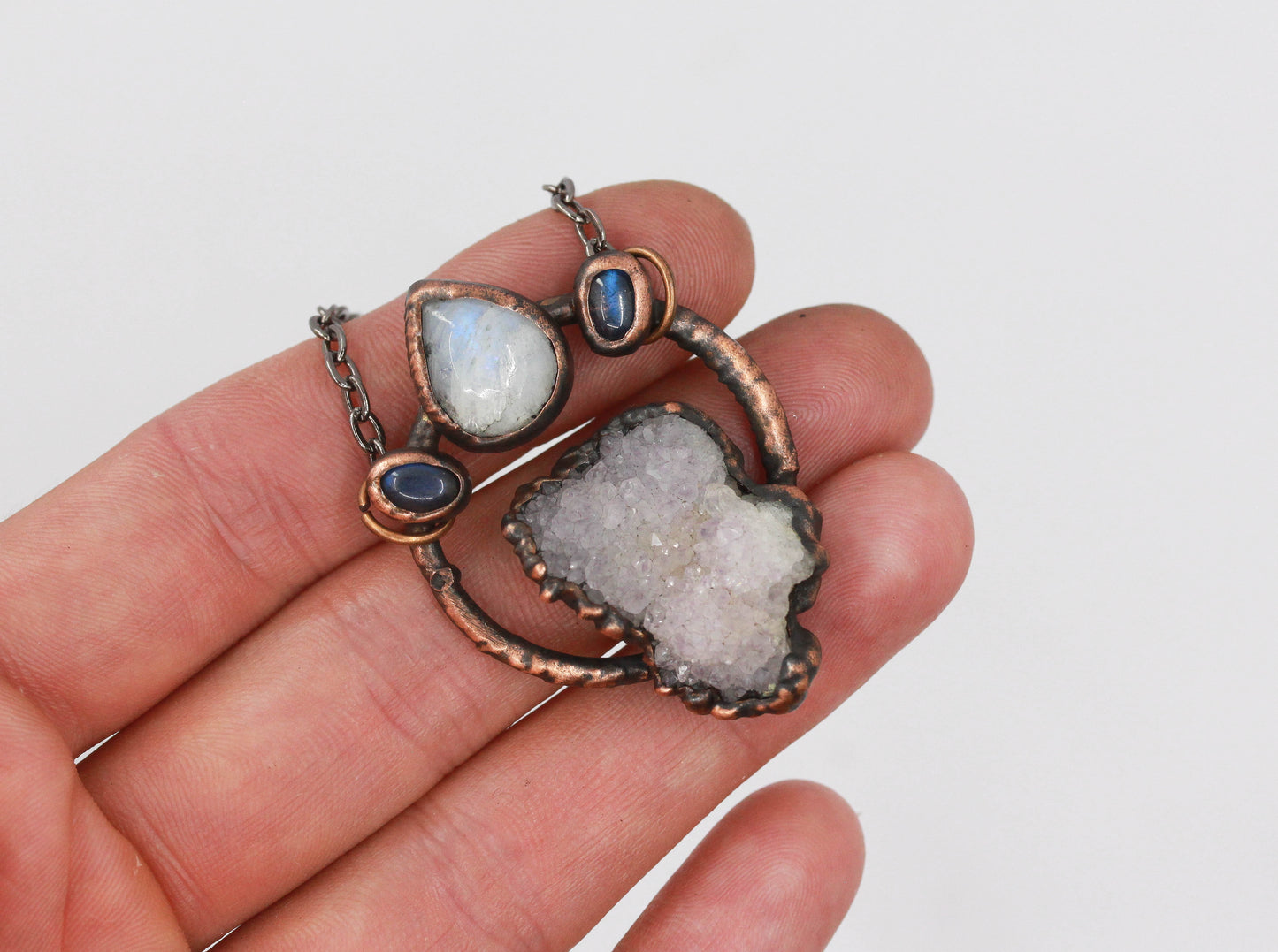 Spirit Quartz, Labradorite & Moonstone Necklace