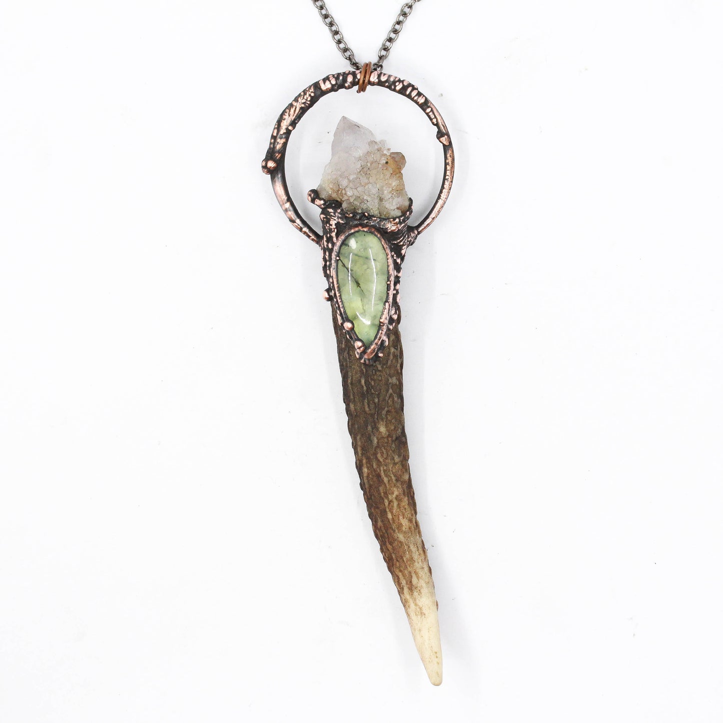 Deer Antler, Spirit Quartz & Prehnite Necklace