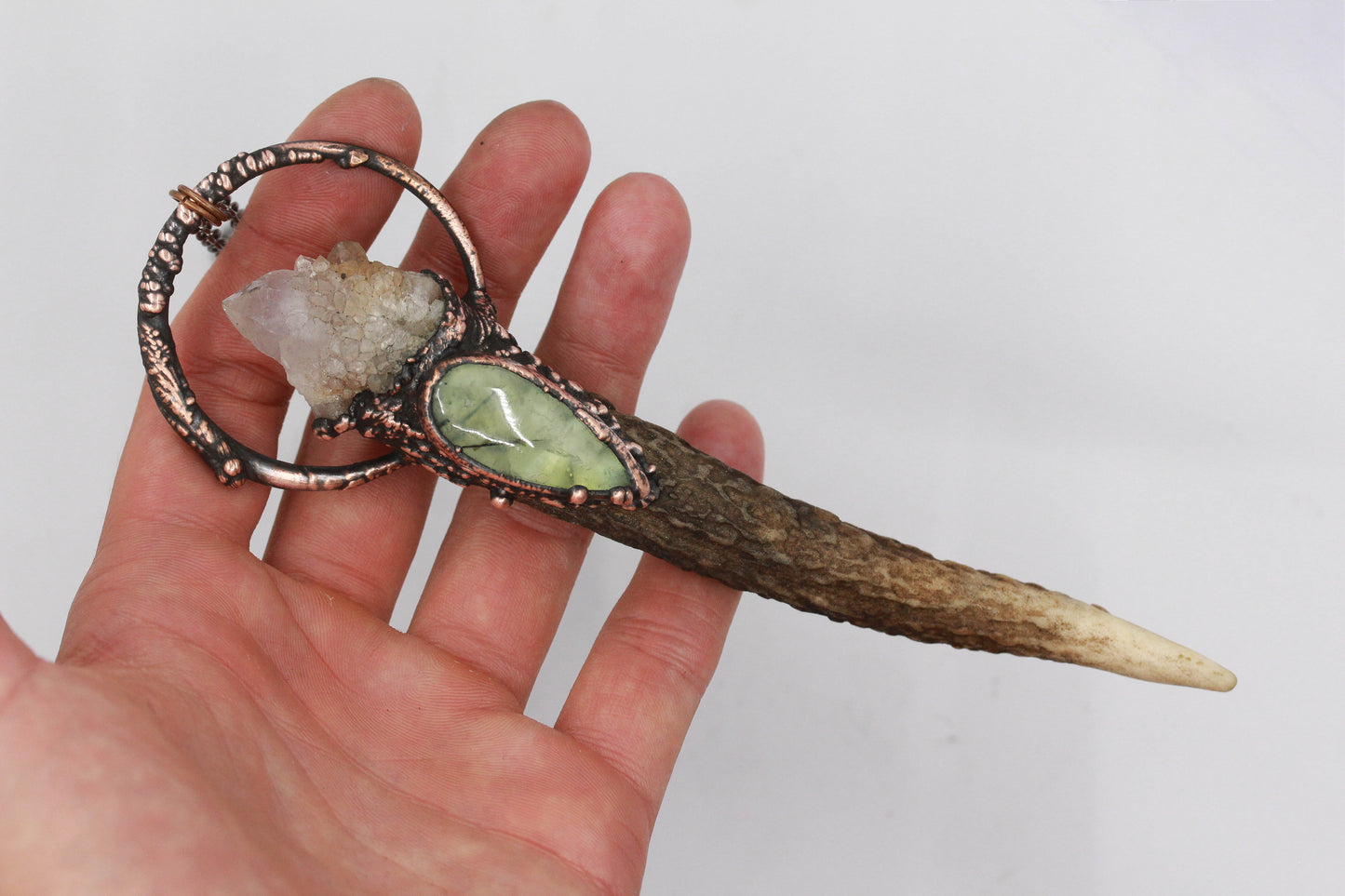 Deer Antler, Spirit Quartz & Prehnite Necklace