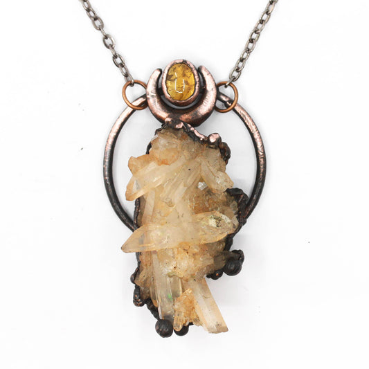 Tangerine Quartz & Citrine Moon Necklace
