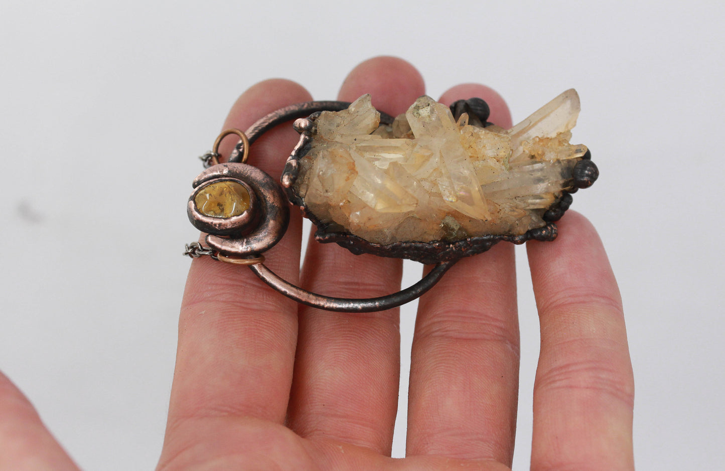 Tangerine Quartz & Citrine Moon Necklace