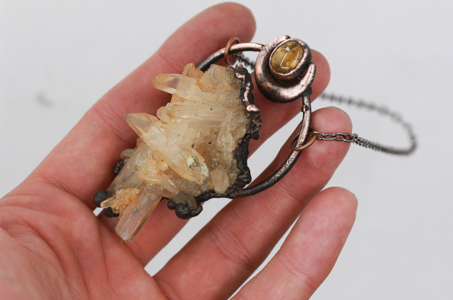 Tangerine Quartz & Citrine Moon Necklace