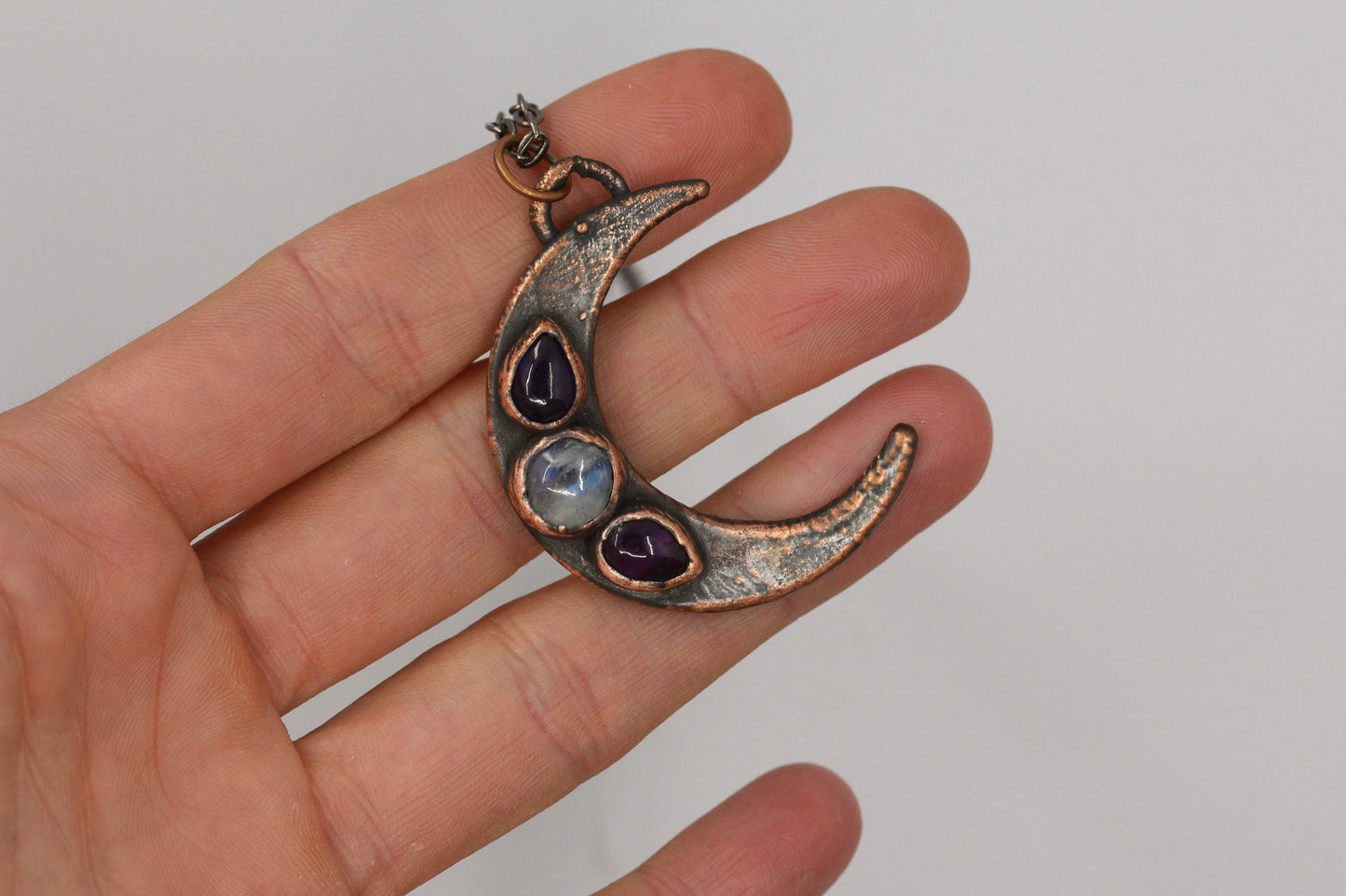 Moonstone & Amethyst Moon Necklace