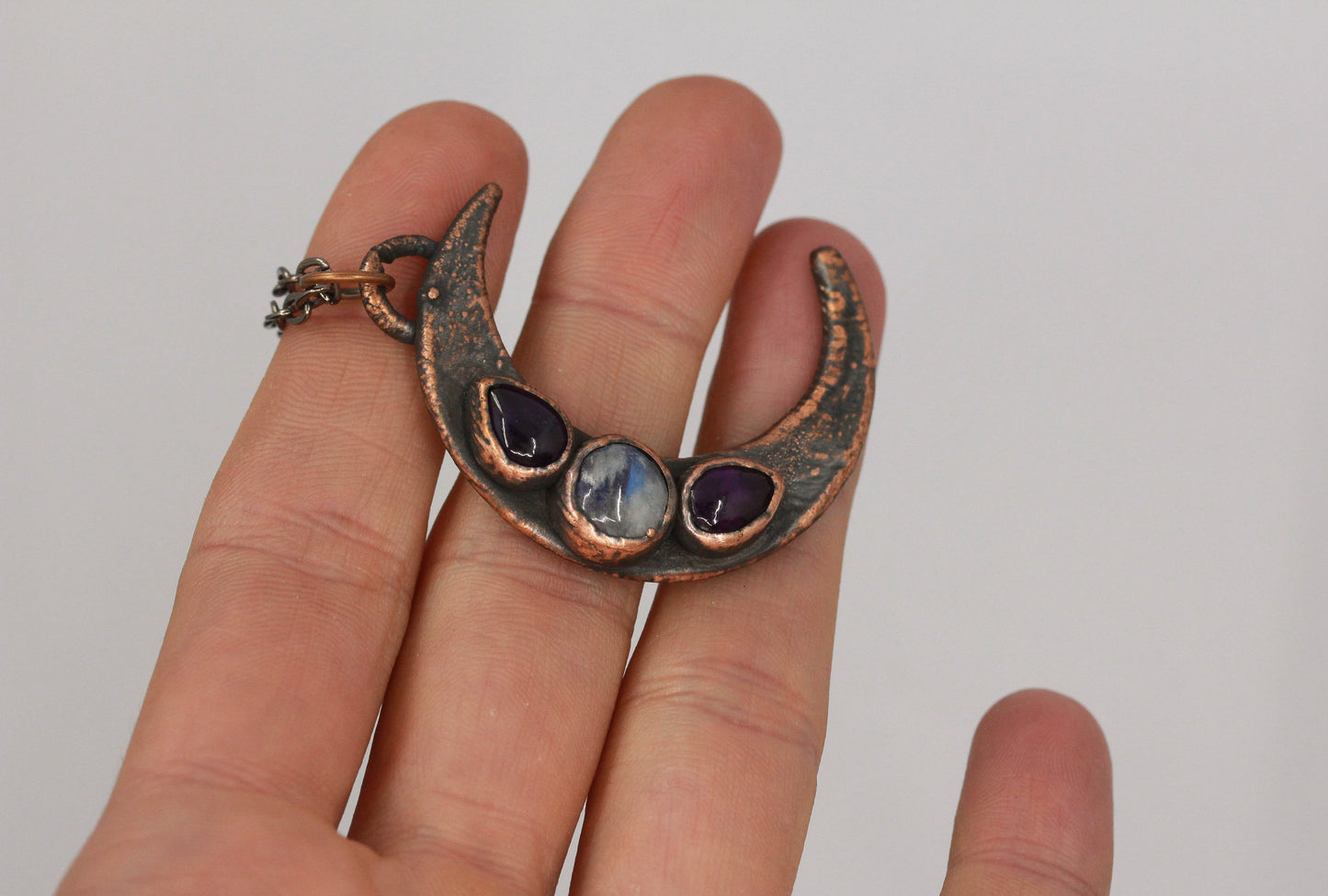 Moonstone & Amethyst Moon Necklace