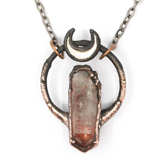 Fire Quartz & Abalone Shell Moon Necklace