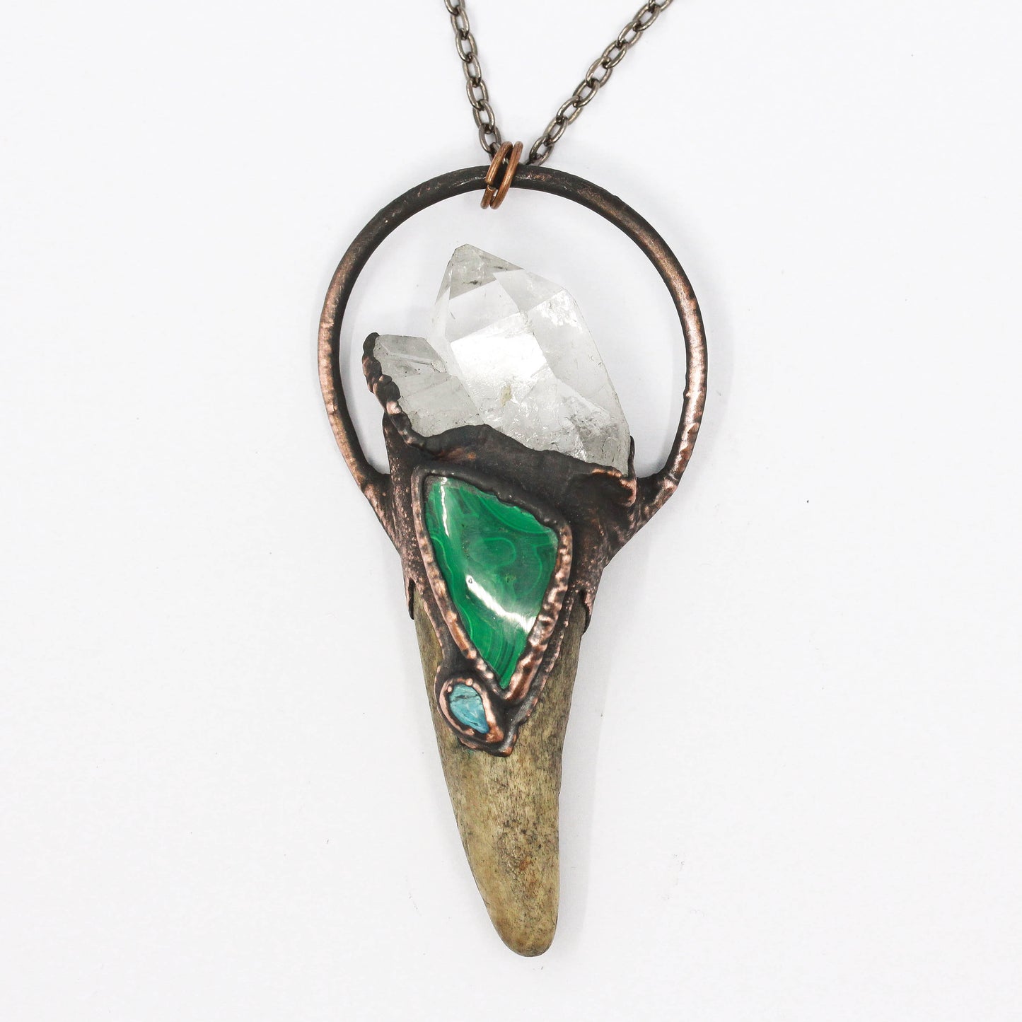 Deer Antler, Quartz & Malachite Necklace