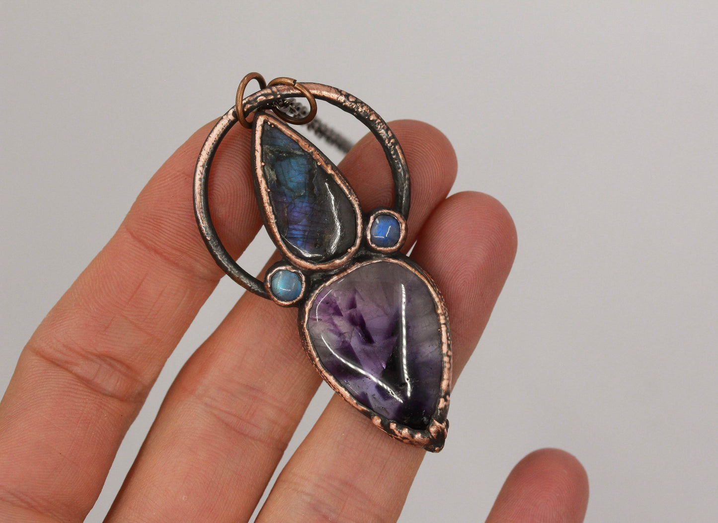 Amethyst, Purple Labradorite & Moonstone Necklace