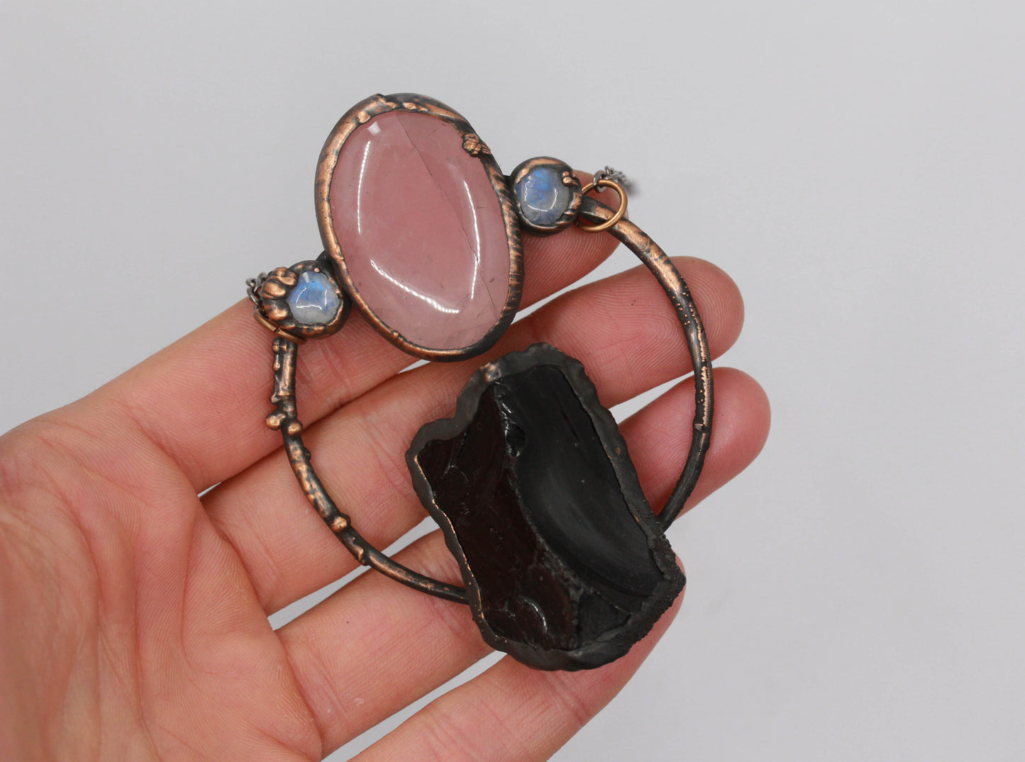 Obsidian, Rose Quartz & Moonstone Necklace