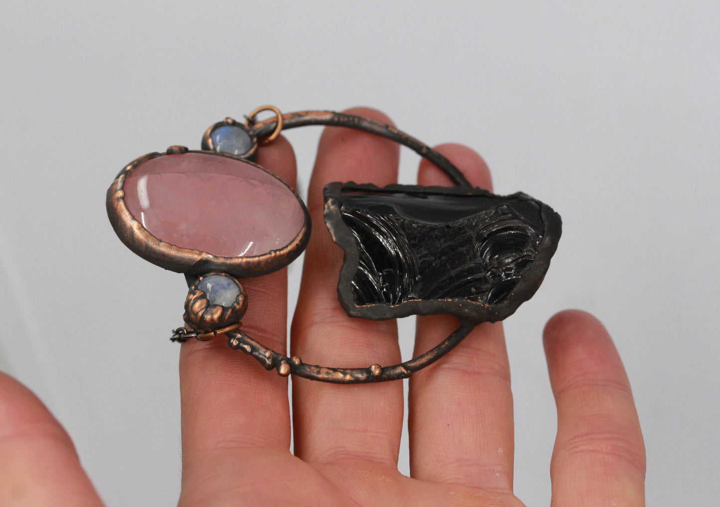 Obsidian, Rose Quartz & Moonstone Necklace