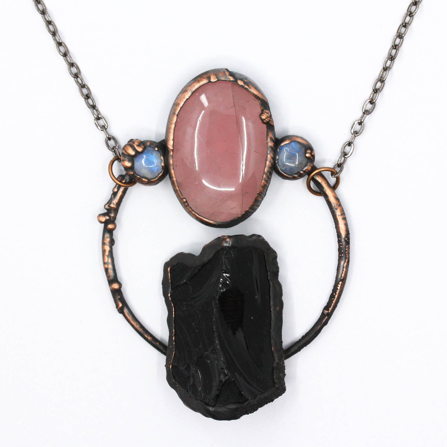 Obsidian, Rose Quartz & Moonstone Necklace