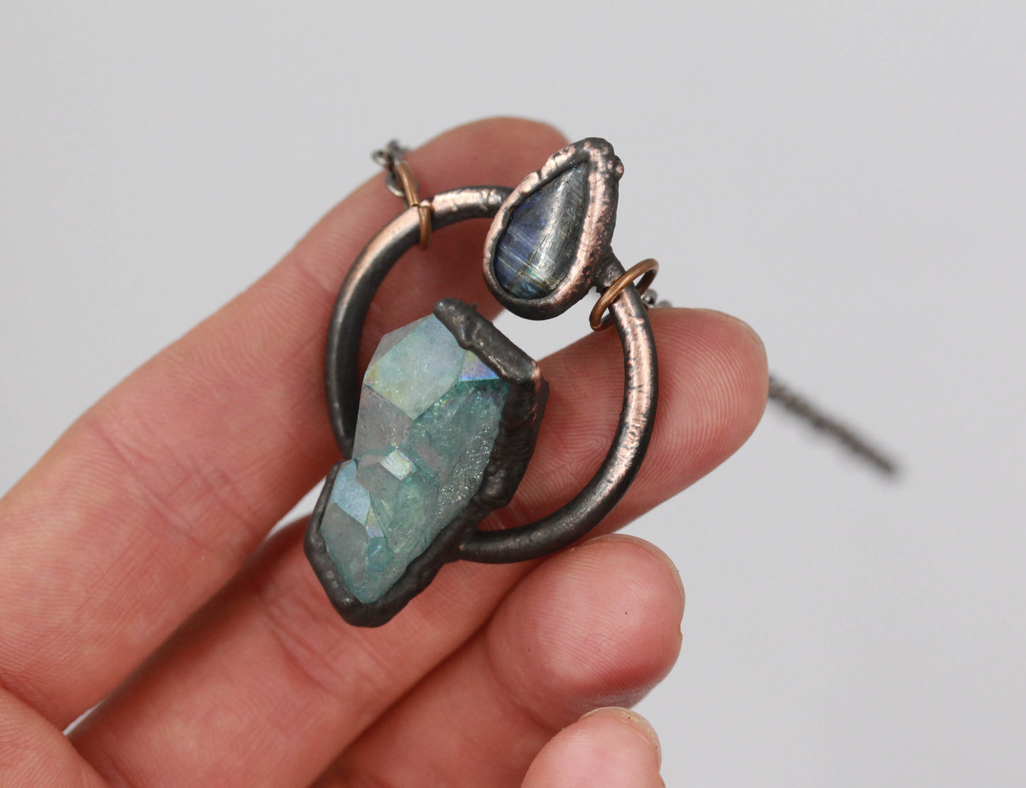 Aqua Aura Quartz & Kyanite Necklace