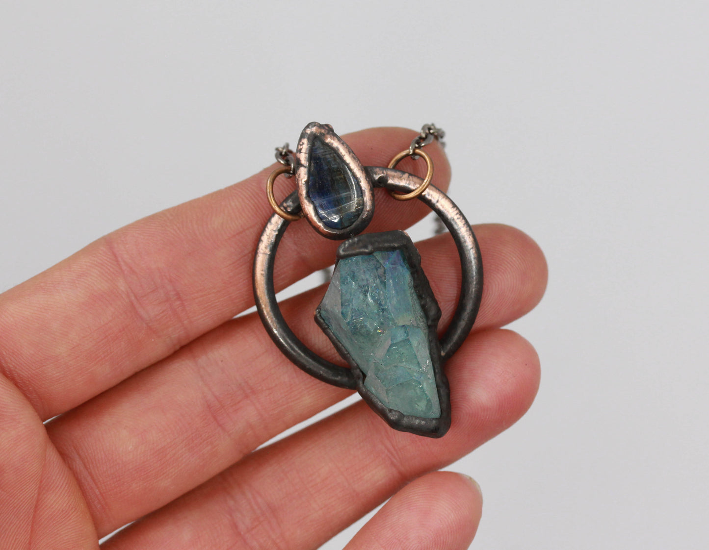 Aqua Aura Quartz & Kyanite Necklace