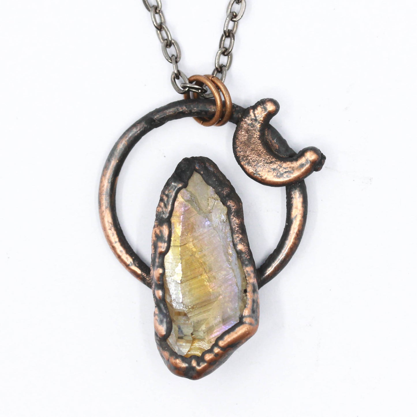 Small Aura Citrine Moon Necklace