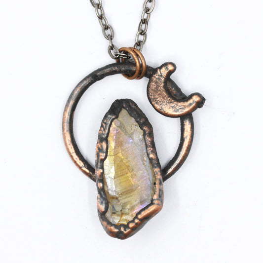 Small Aura Citrine Moon Necklace