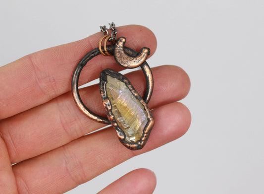 Small Aura Citrine Moon Necklace