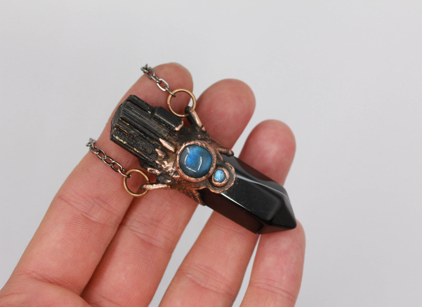 Banded Agate, Black Tourmaline & Labradorite Necklace