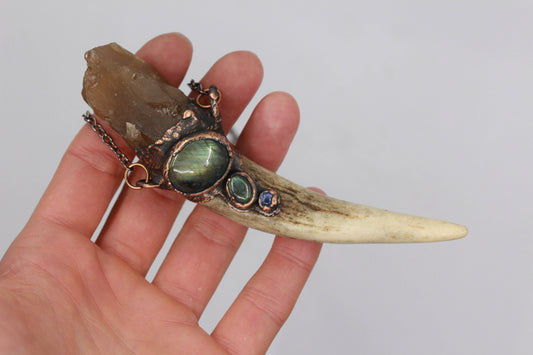 Deer Antler, Citrine & Labradorite Necklace