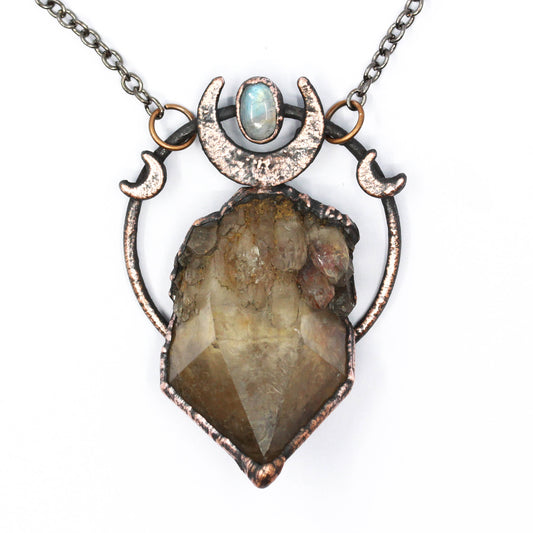 Kundalini Citrine & Moonstone Triple Moon Necklace