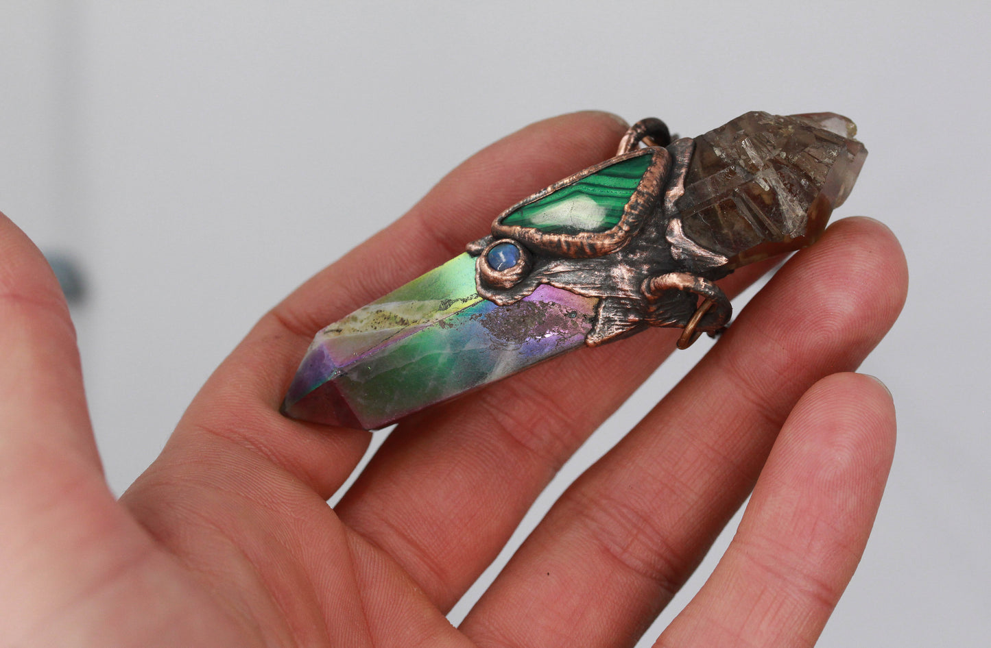 Aura Amethyst, Smoky Quartz & Malachite Necklace