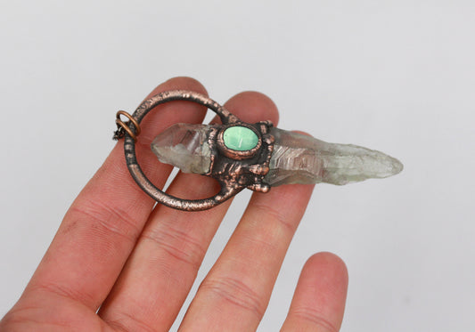 Prasiolite, Rutilated Quartz & Fluorite Necklace