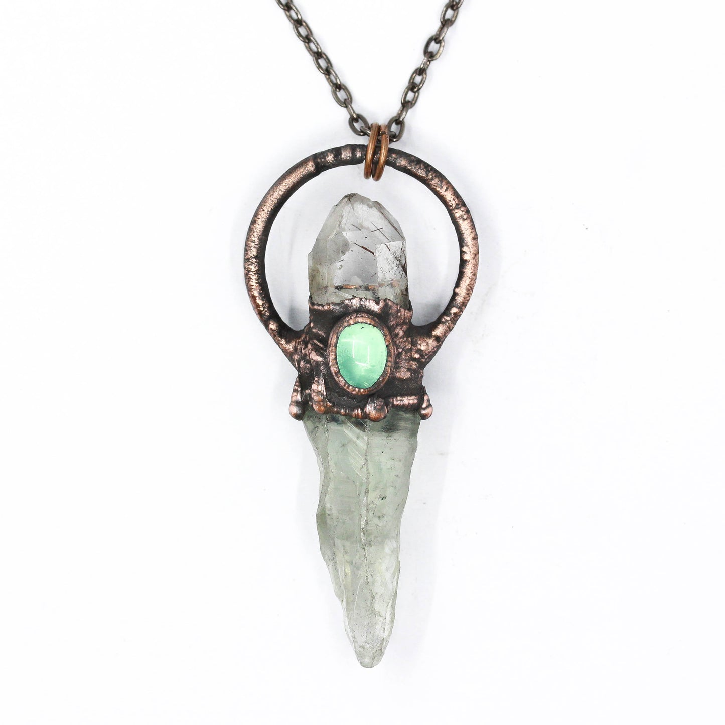 Prasiolite, Rutilated Quartz & Fluorite Necklace