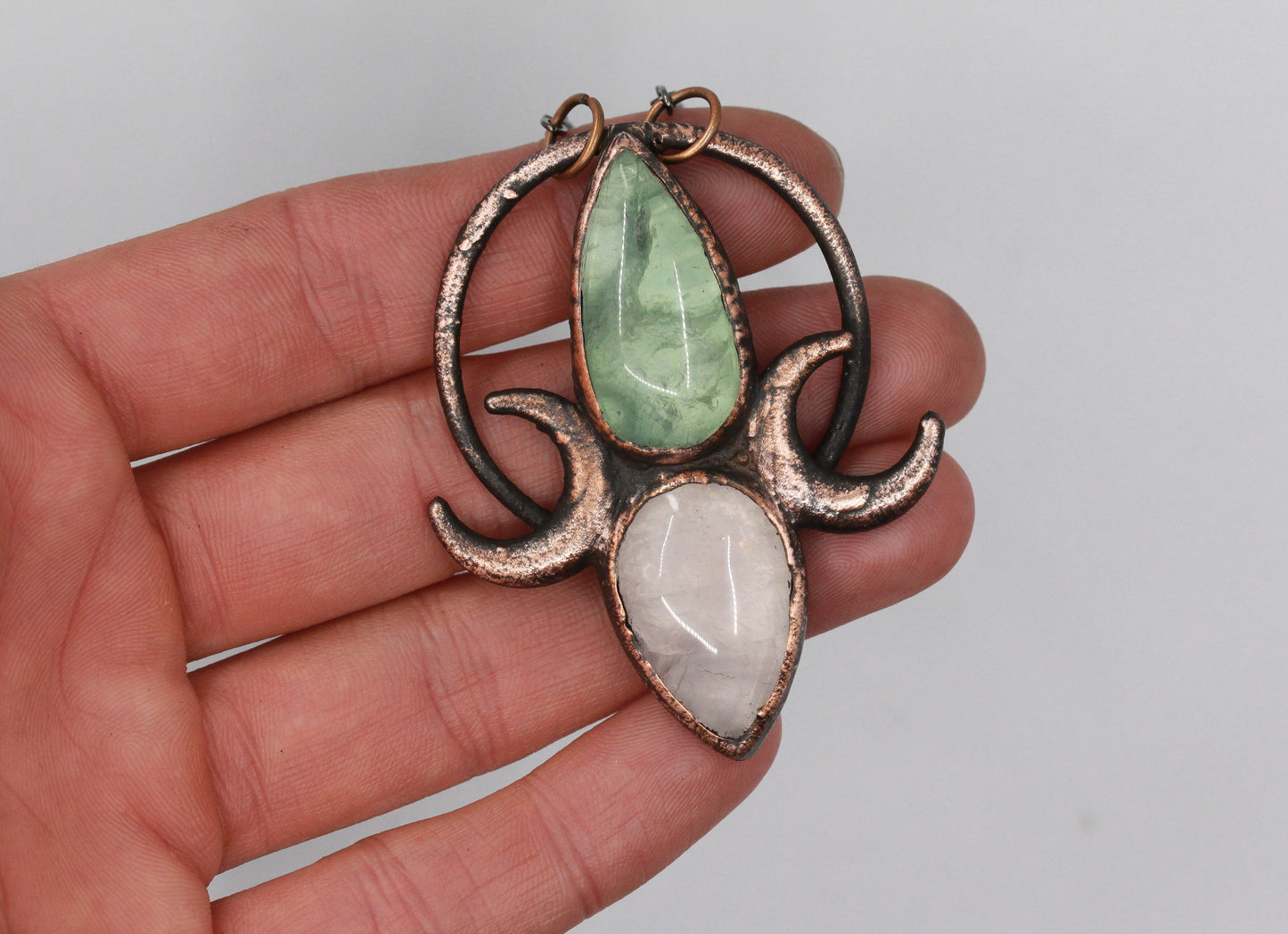 Fluorite & Rose Quartz Moon Necklace