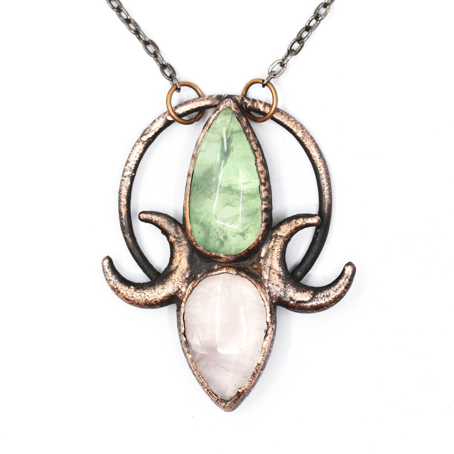 Fluorite & Rose Quartz Moon Necklace