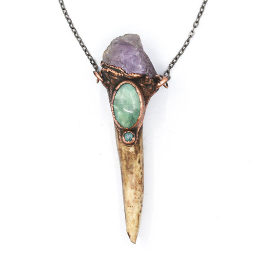 Deer Antler, Amethyst & Fluorite Necklace