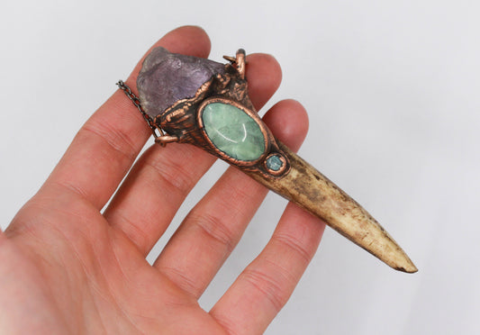 Deer Antler, Amethyst & Fluorite Necklace