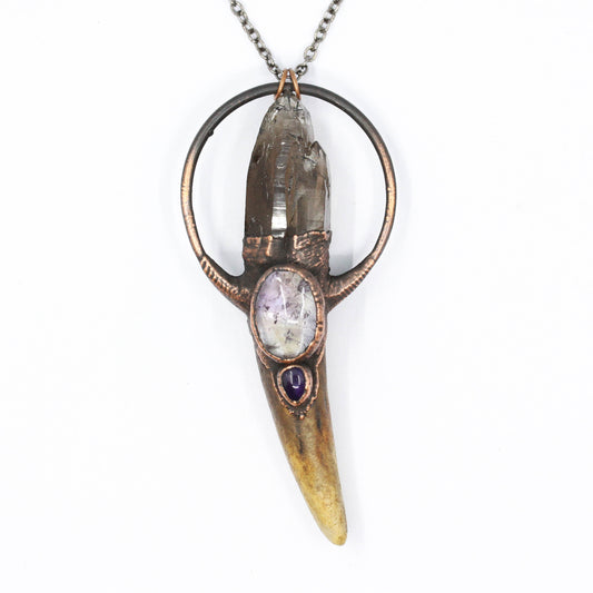 Deer Antler, Rutilated Smoky Quartz & Amethyst Necklace