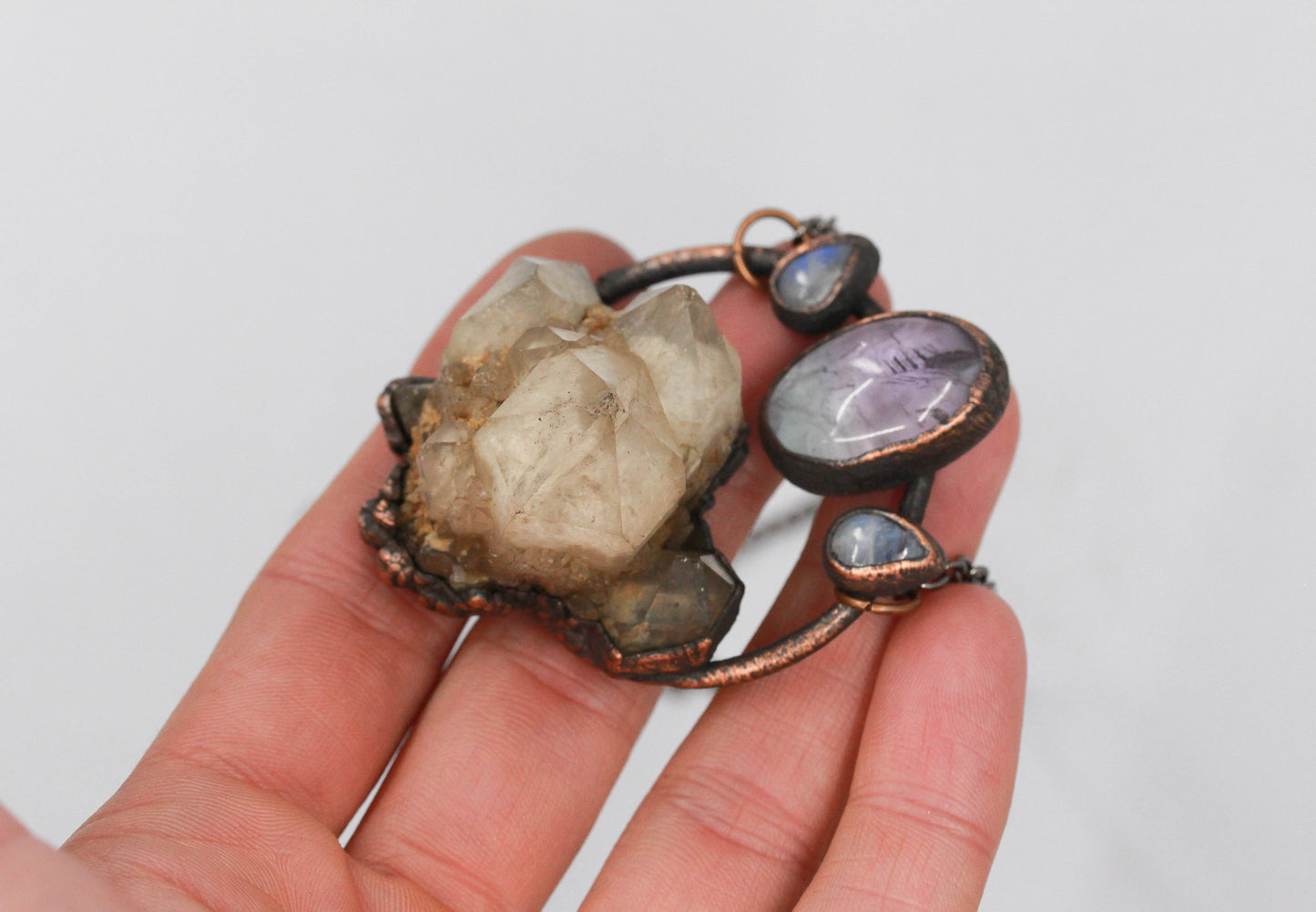 Congo Citrine, Amethyst & Moonstone Necklace