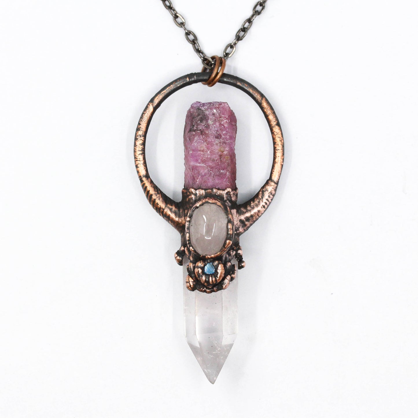 Rose Quartz, Ruby & Moonstone Necklace