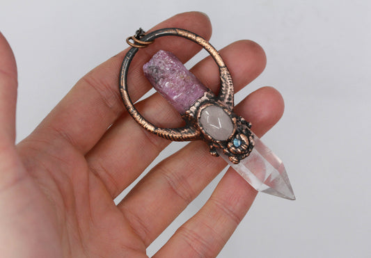 Rose Quartz, Ruby & Moonstone Necklace