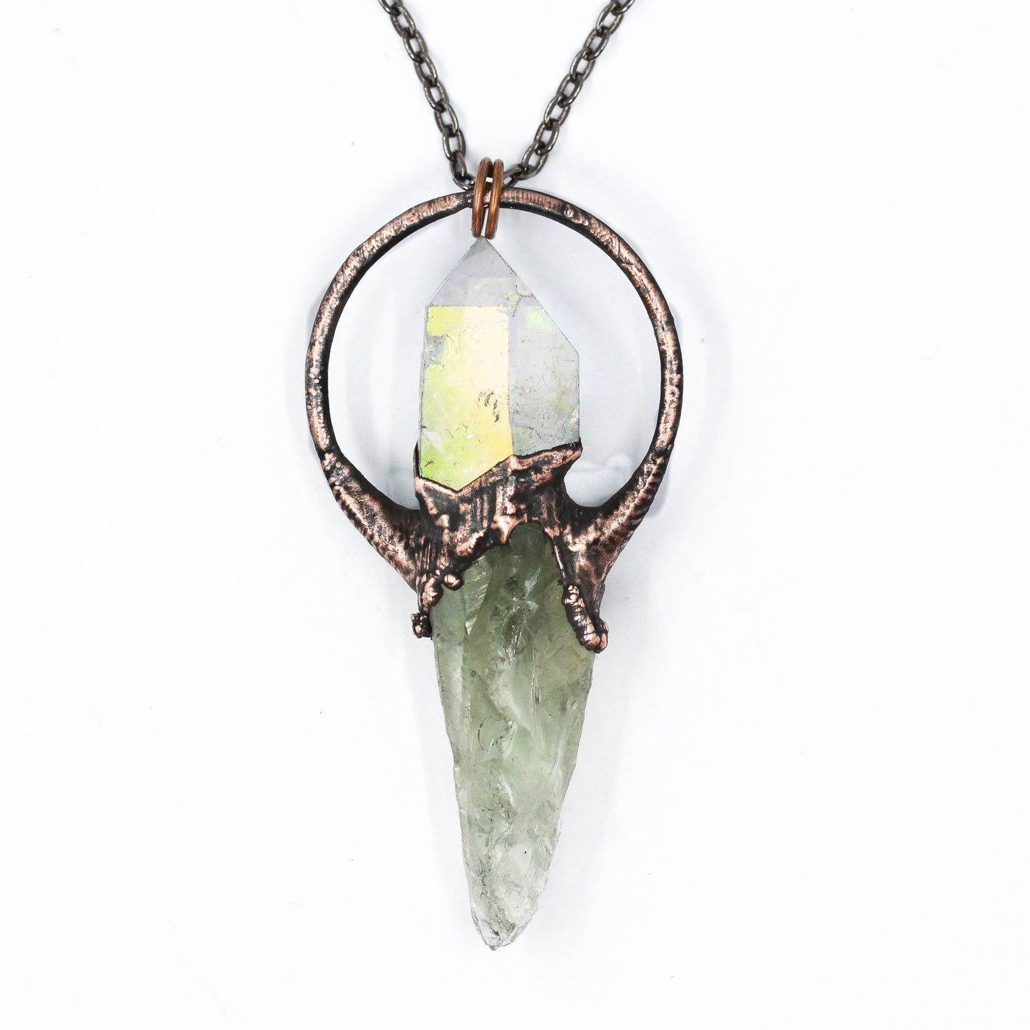 Prasiolite & Angel Aura Quartz Necklace