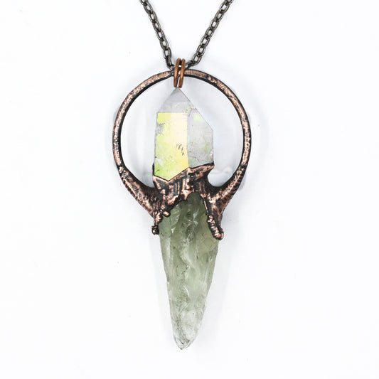 Prasiolite & Angel Aura Quartz Necklace