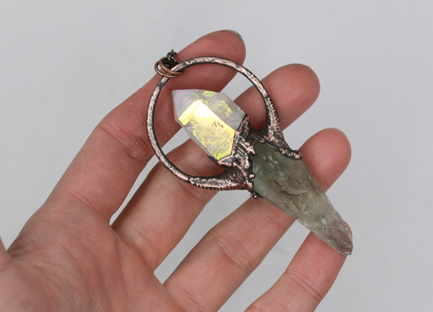 Prasiolite & Angel Aura Quartz Necklace