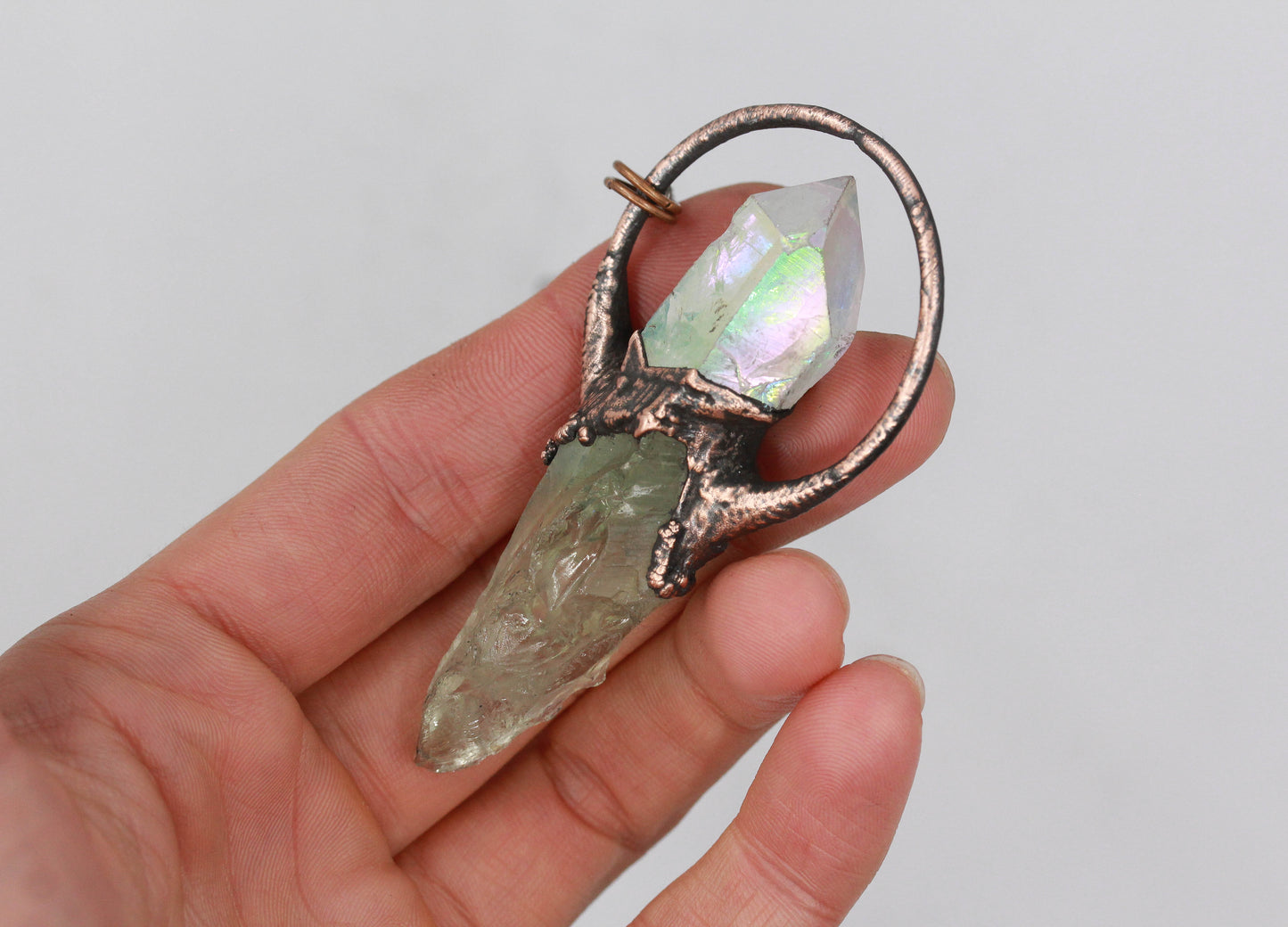 Prasiolite & Angel Aura Quartz Necklace