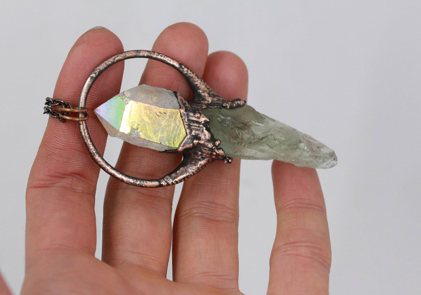 Prasiolite & Angel Aura Quartz Necklace