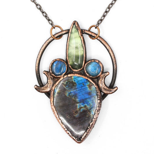 Labradorite & Prehnite Moon Necklace