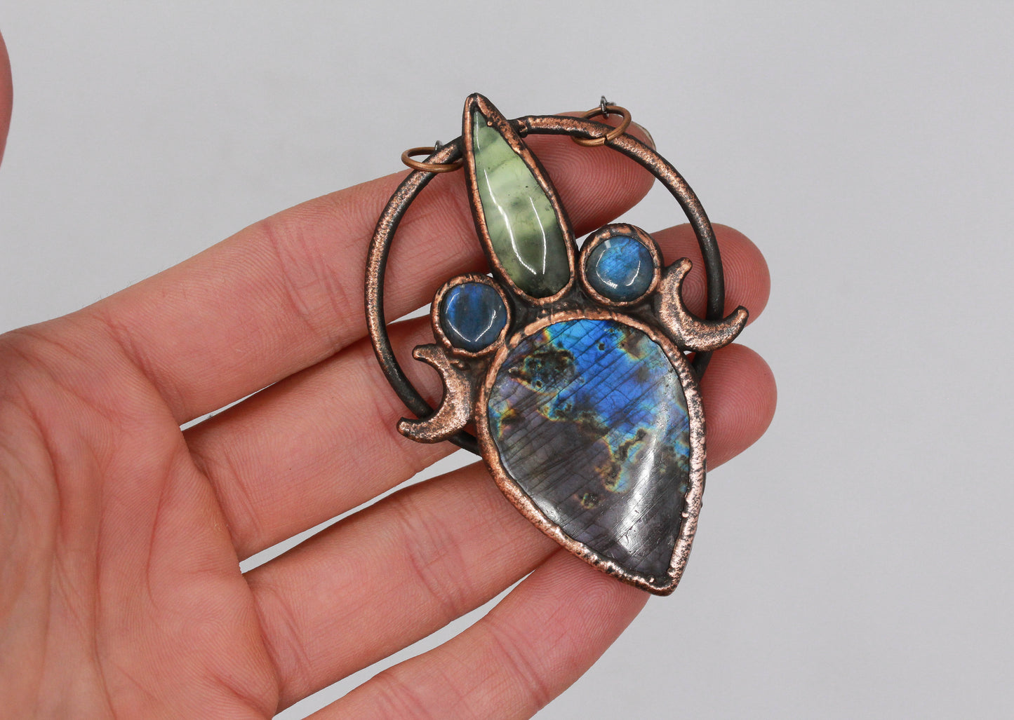 Labradorite & Prehnite Moon Necklace