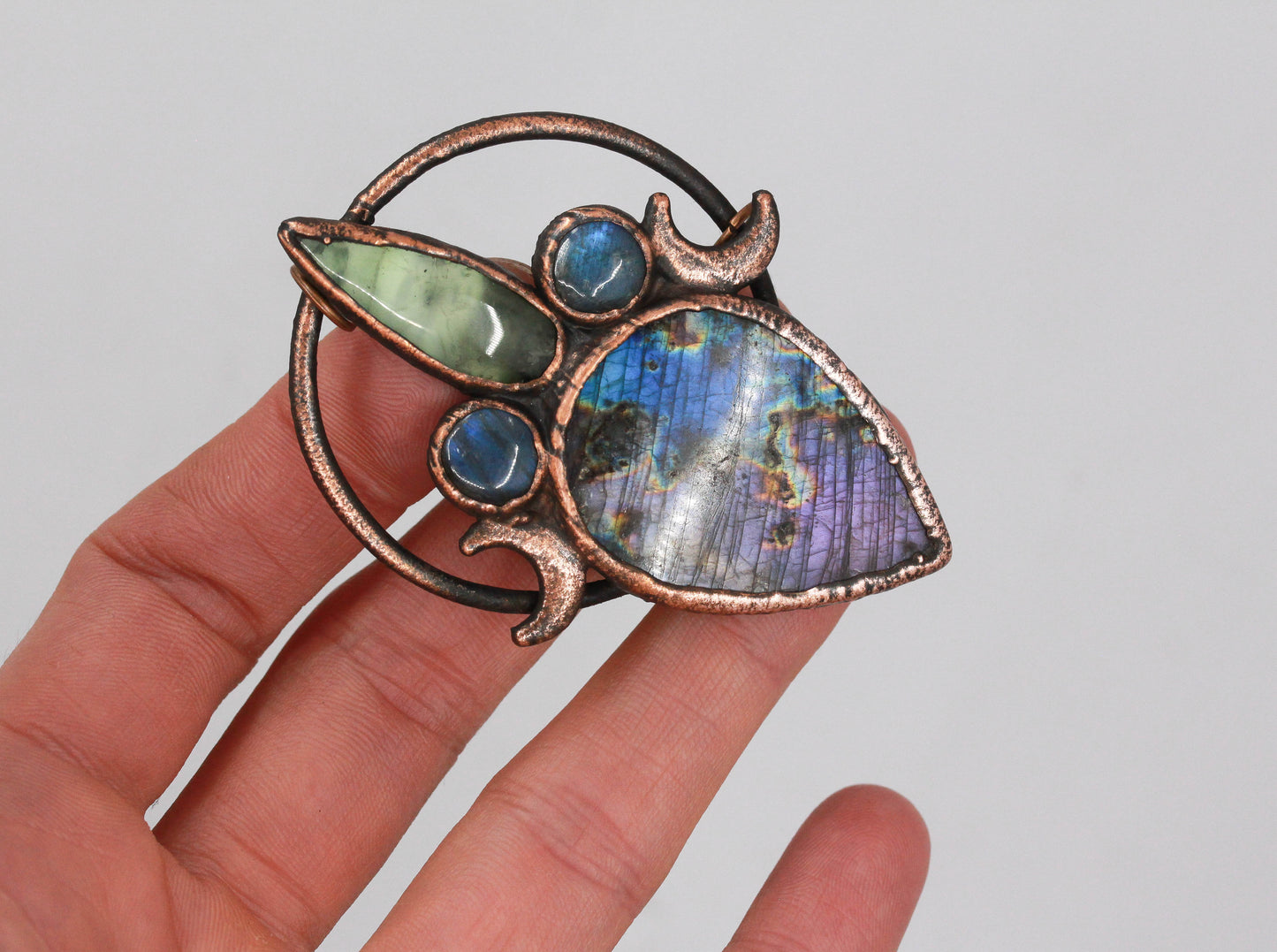 Labradorite & Prehnite Moon Necklace