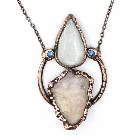 Rose Quartz & Grey Moonstone Necklace